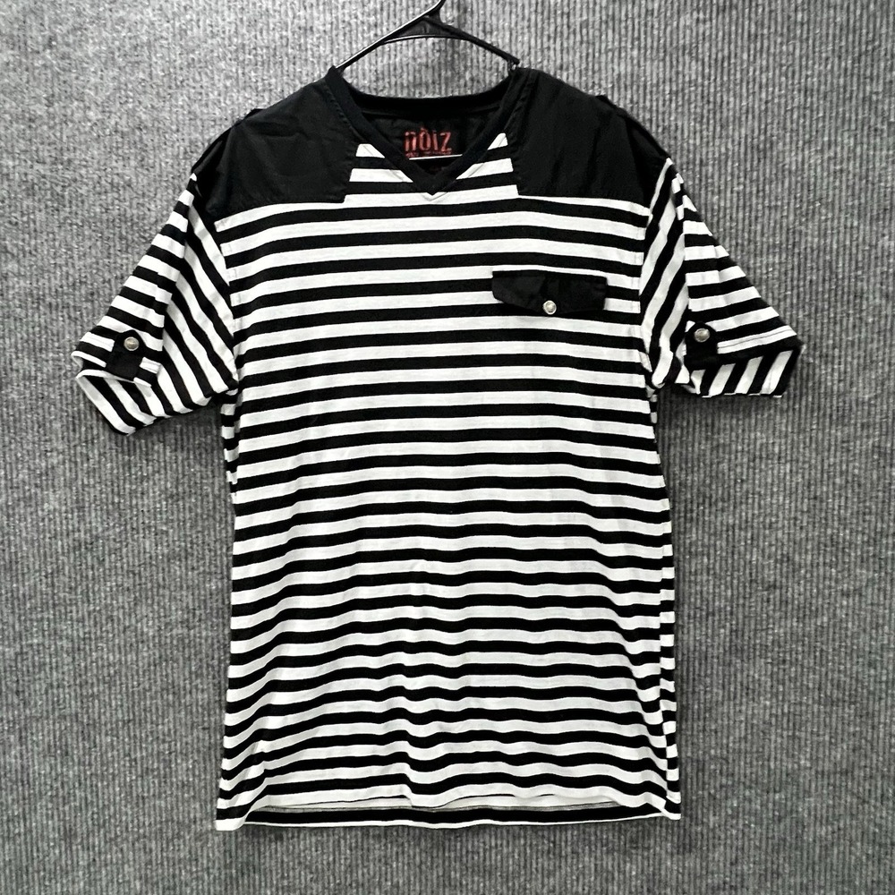 Noiz Mens Black White Striped V-Neck Short Sleeve T-Shirt Size 2XL RN 98018